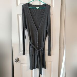 Cato Charcoal Ribbed Knit Long Cardigan
